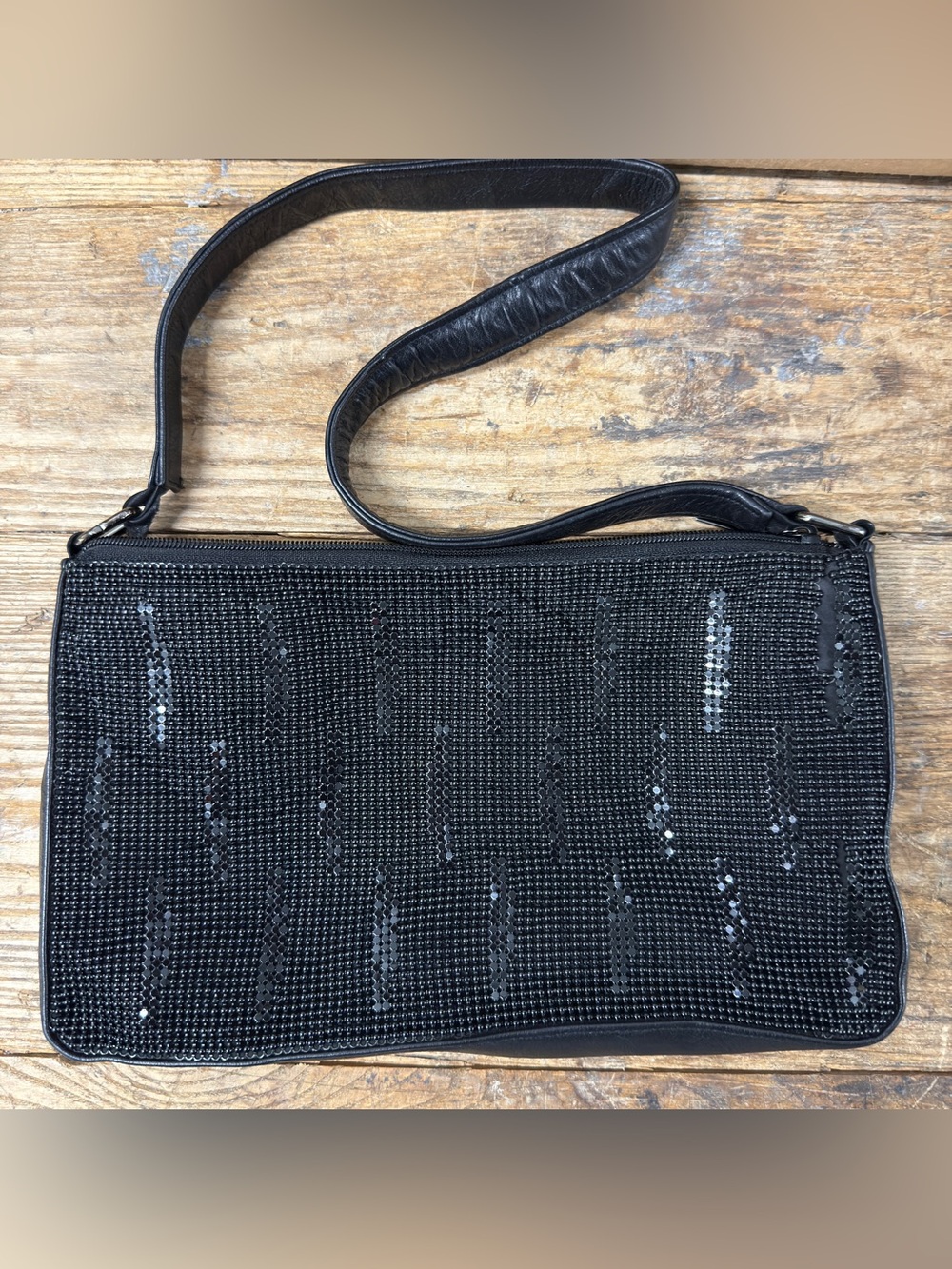 Whiting & Davis Black Metal Mesh Shoulder Clutch